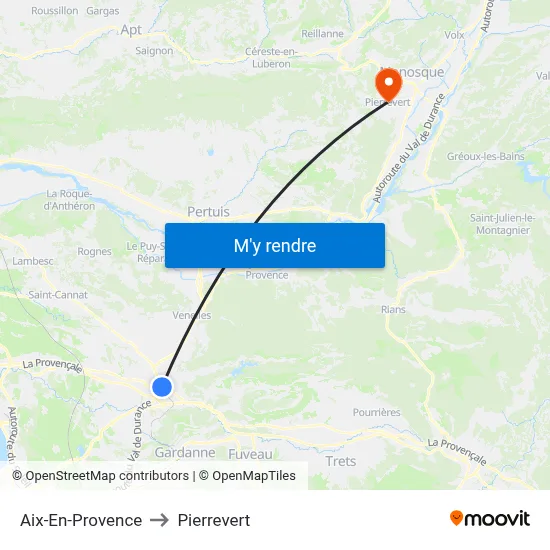 Aix-En-Provence to Pierrevert map