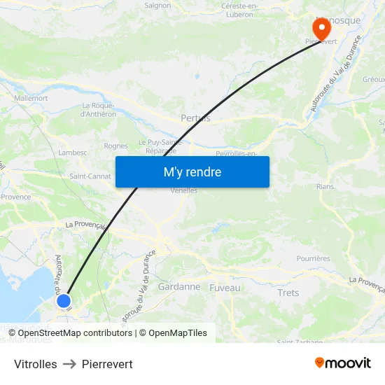 Vitrolles to Pierrevert map