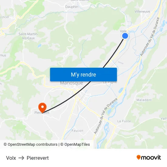 Volx to Pierrevert map