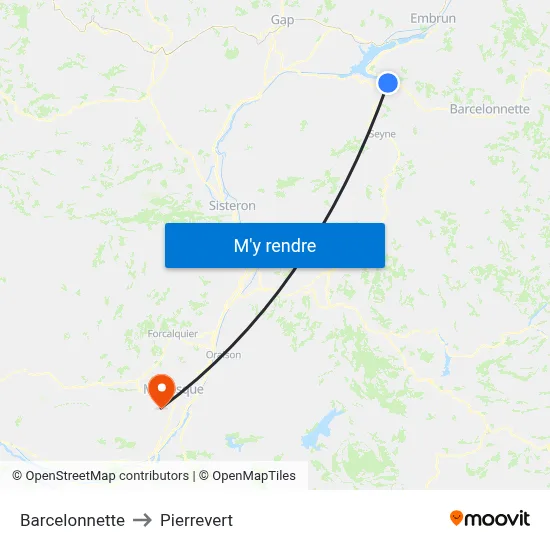 Barcelonnette to Pierrevert map