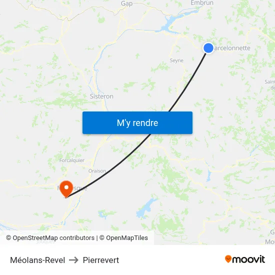 Méolans-Revel to Pierrevert map
