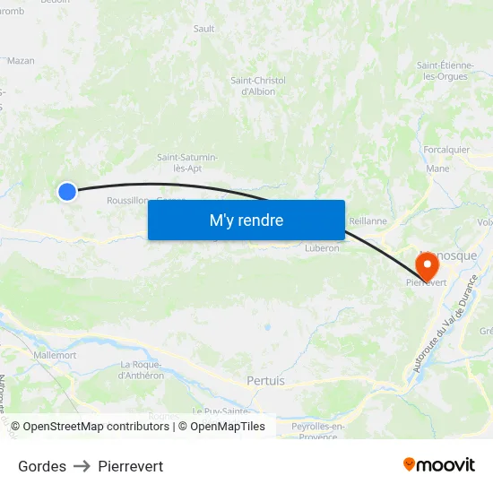 Gordes to Pierrevert map