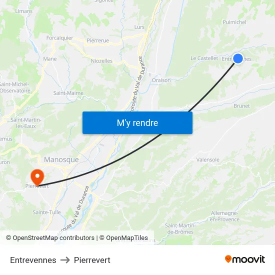 Entrevennes to Pierrevert map
