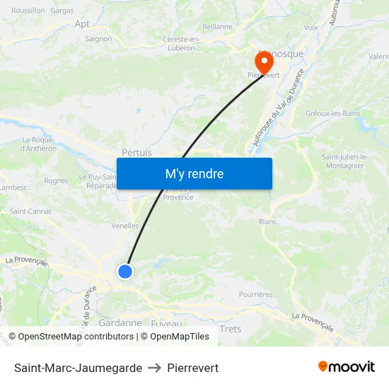 Saint-Marc-Jaumegarde to Pierrevert map