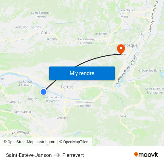 Saint-Estève-Janson to Pierrevert map