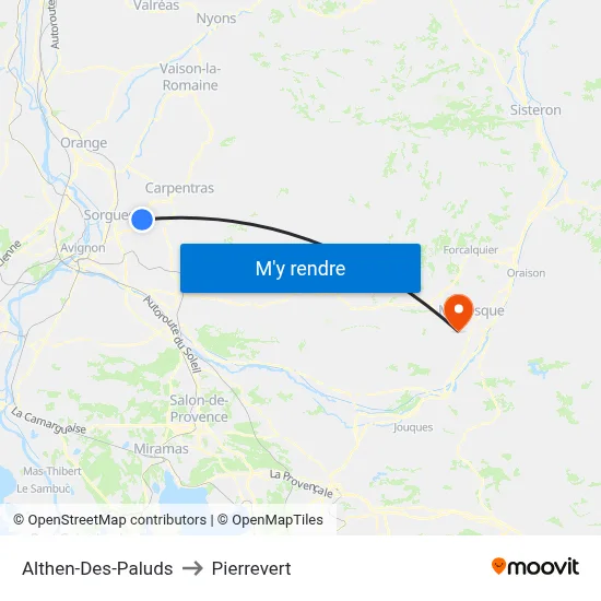 Althen-Des-Paluds to Pierrevert map