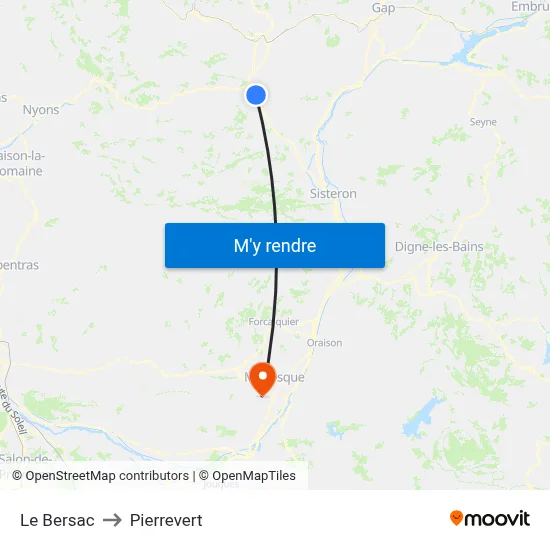 Le Bersac to Pierrevert map