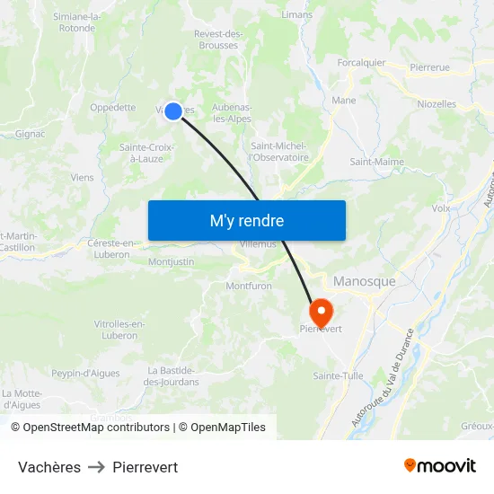 Vachères to Pierrevert map