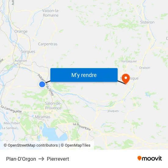 Plan-D'Orgon to Pierrevert map