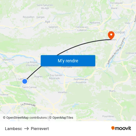 Lambesc to Pierrevert map
