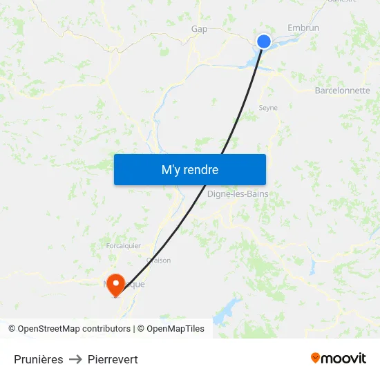 Prunières to Pierrevert map