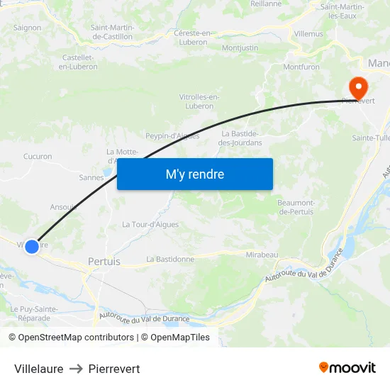 Villelaure to Pierrevert map
