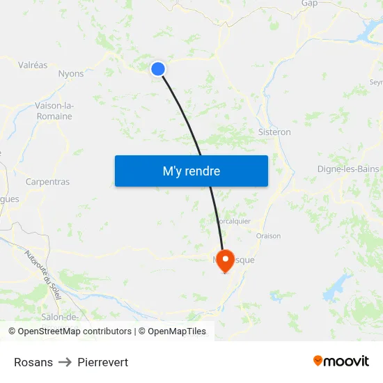 Rosans to Pierrevert map