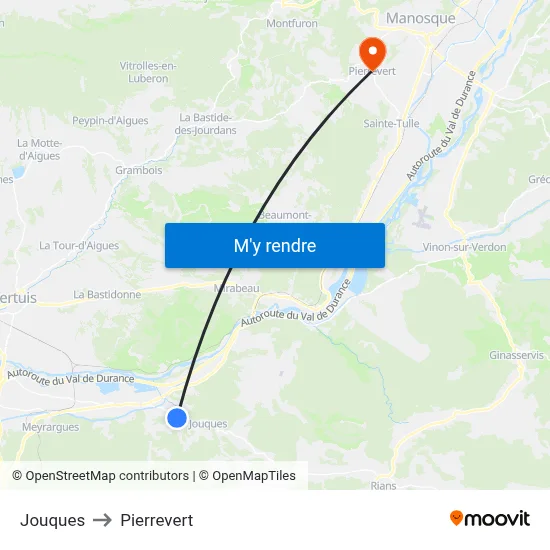Jouques to Pierrevert map