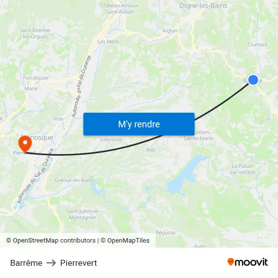 Barrême to Pierrevert map