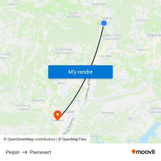 Peipin to Pierrevert map