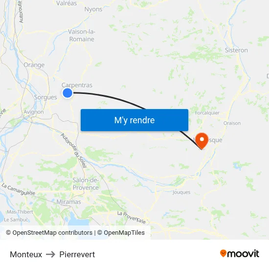 Monteux to Pierrevert map