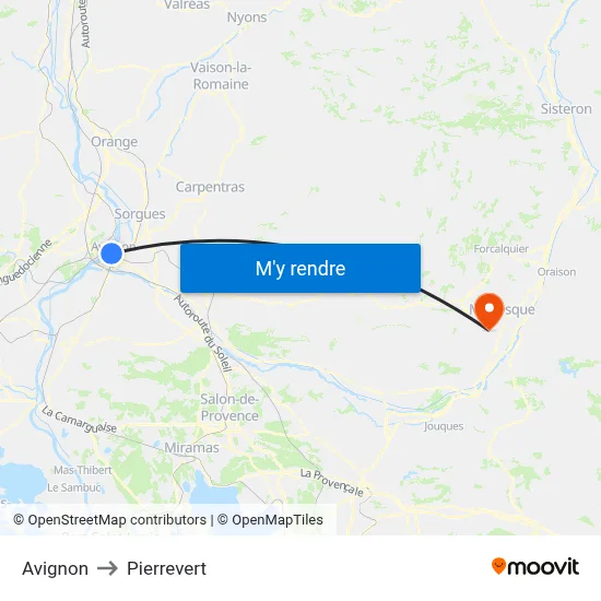 Avignon to Pierrevert map