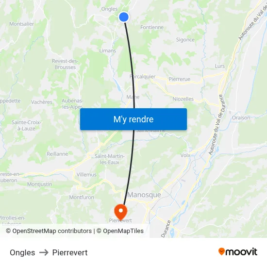 Ongles to Pierrevert map