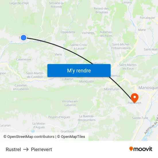 Rustrel to Pierrevert map
