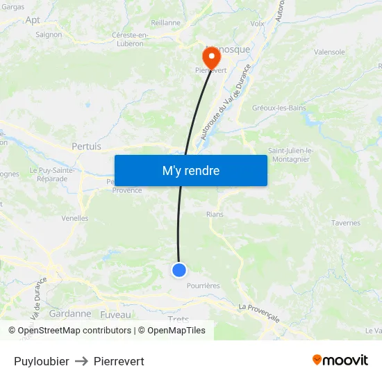 Puyloubier to Pierrevert map