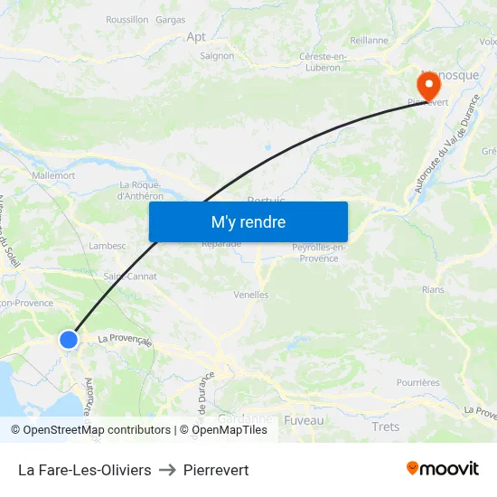 La Fare-Les-Oliviers to Pierrevert map