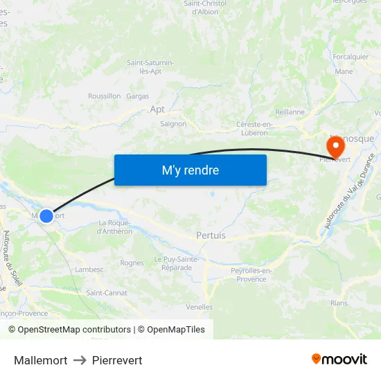 Mallemort to Pierrevert map