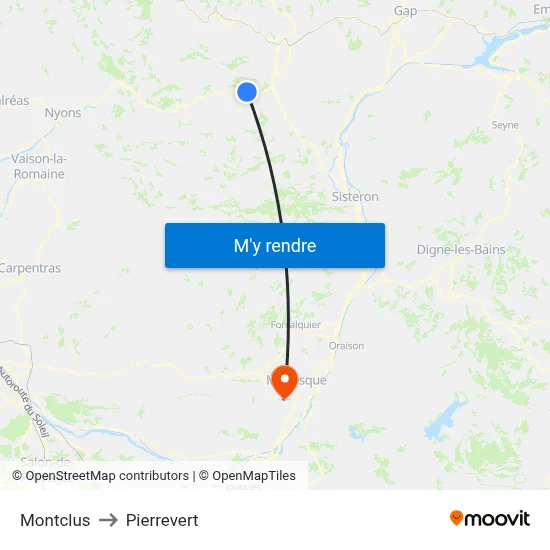 Montclus to Pierrevert map