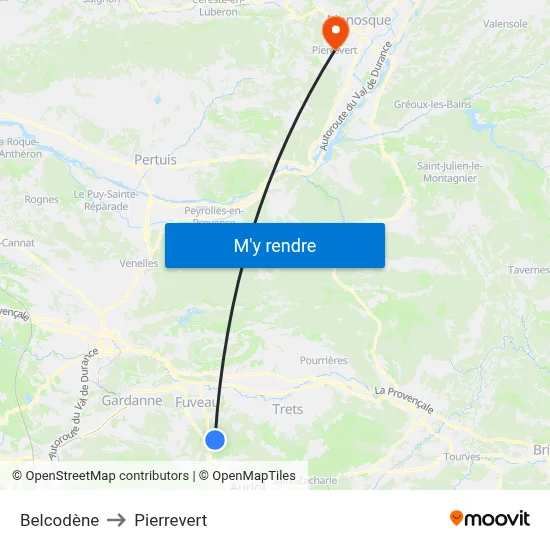 Belcodène to Pierrevert map