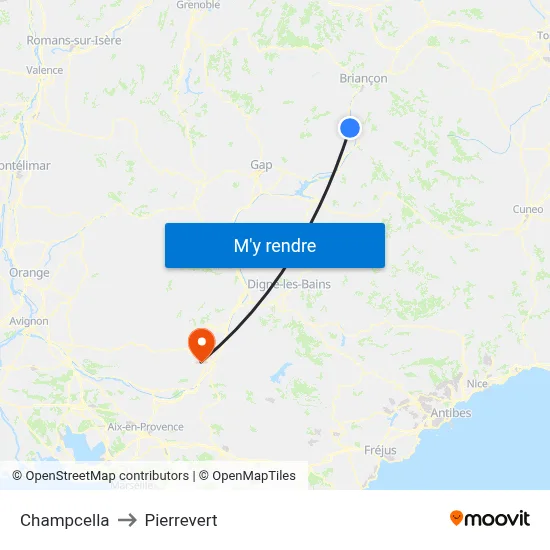 Champcella to Pierrevert map