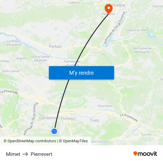 Mimet to Pierrevert map