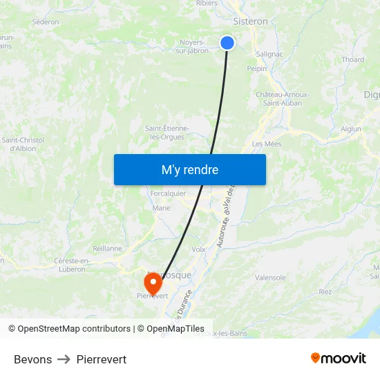 Bevons to Pierrevert map