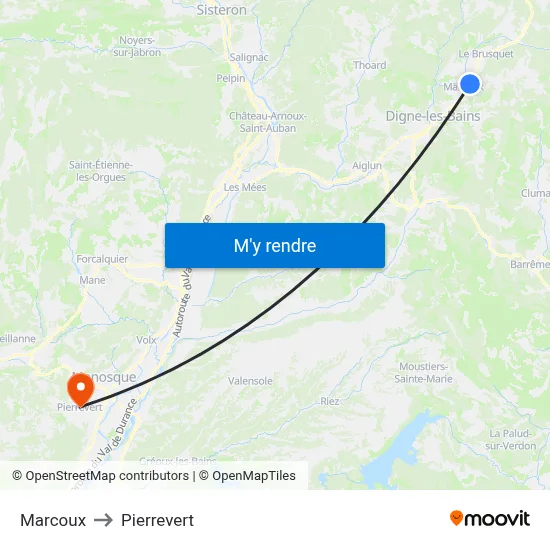 Marcoux to Pierrevert map