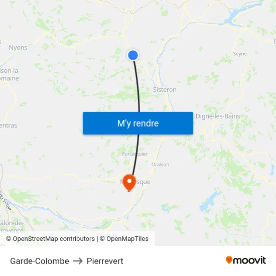 Garde-Colombe to Pierrevert map