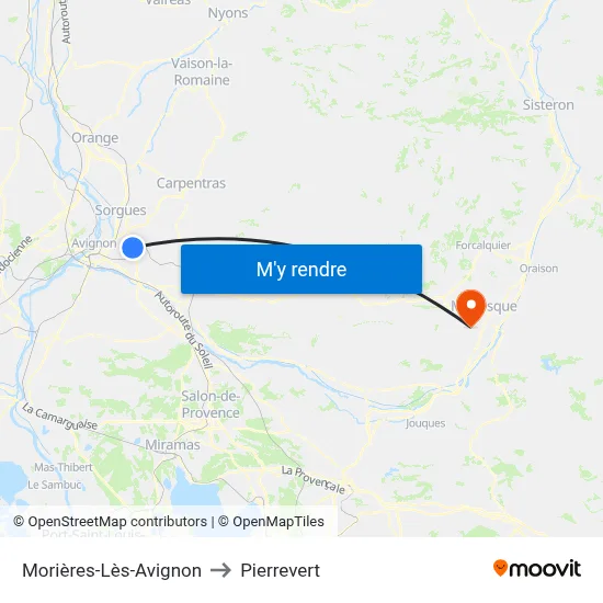 Morières-Lès-Avignon to Pierrevert map