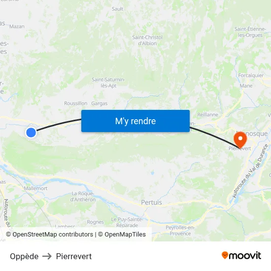 Oppède to Pierrevert map