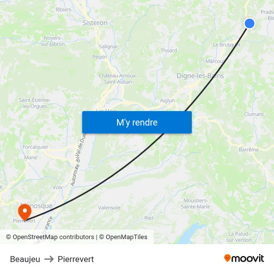 Beaujeu to Pierrevert map