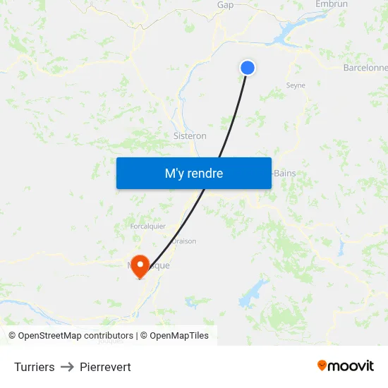 Turriers to Pierrevert map
