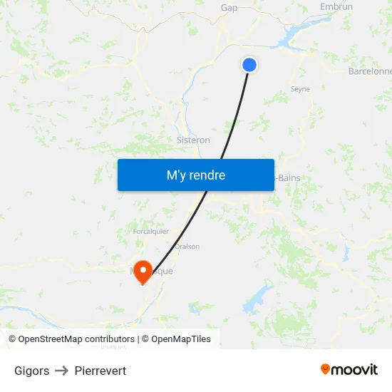 Gigors to Pierrevert map