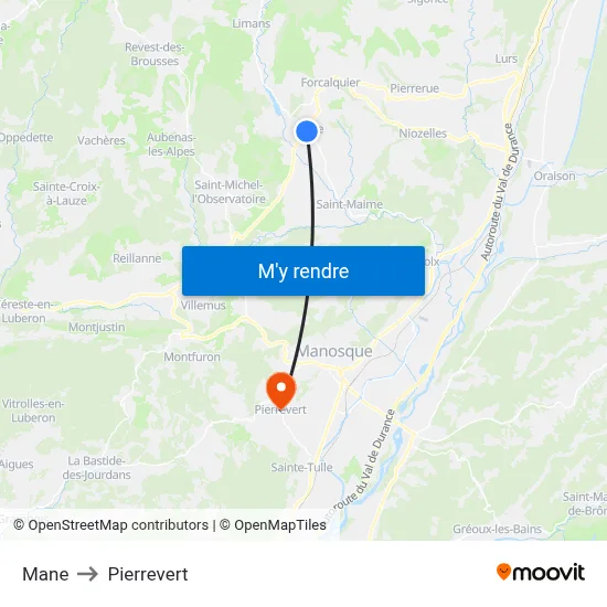 Mane to Pierrevert map