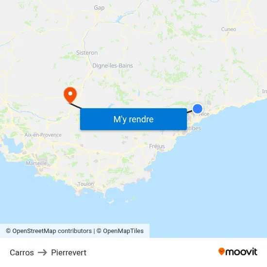 Carros to Pierrevert map