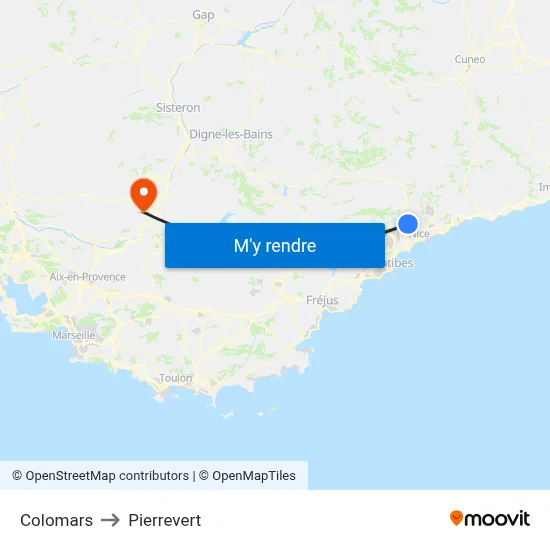 Colomars to Pierrevert map