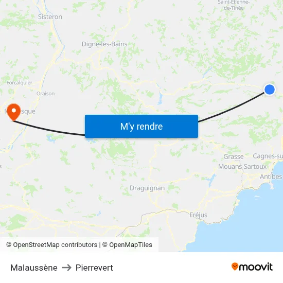 Malaussène to Pierrevert map