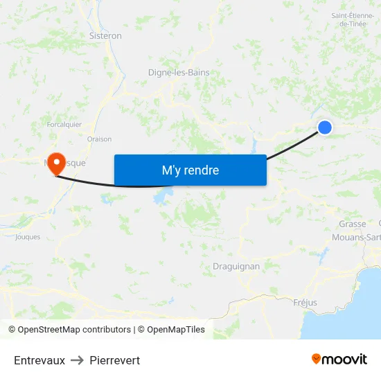 Entrevaux to Pierrevert map