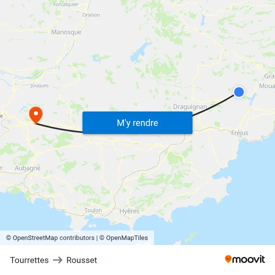 Tourrettes to Rousset map