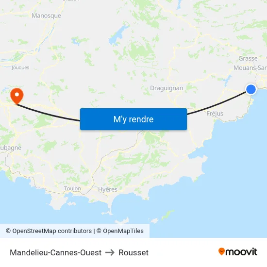 Mandelieu-Cannes-Ouest to Rousset map