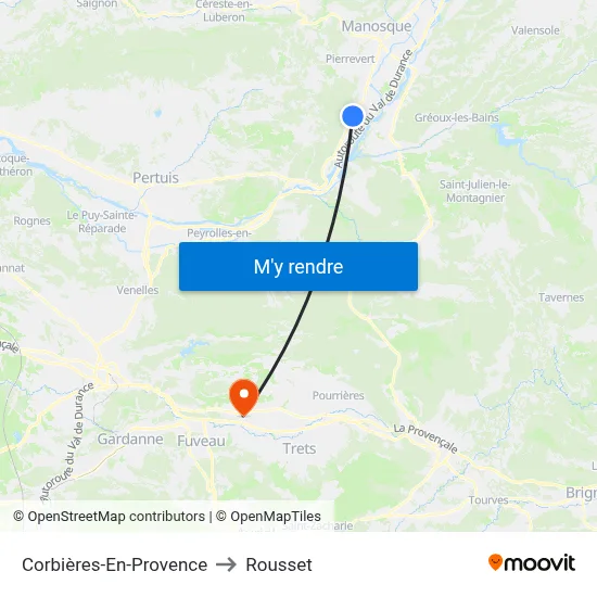 Corbières-En-Provence to Rousset map