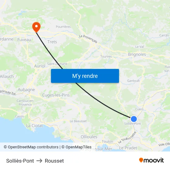 Solliès-Pont to Rousset map