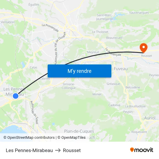 Les Pennes-Mirabeau to Rousset map