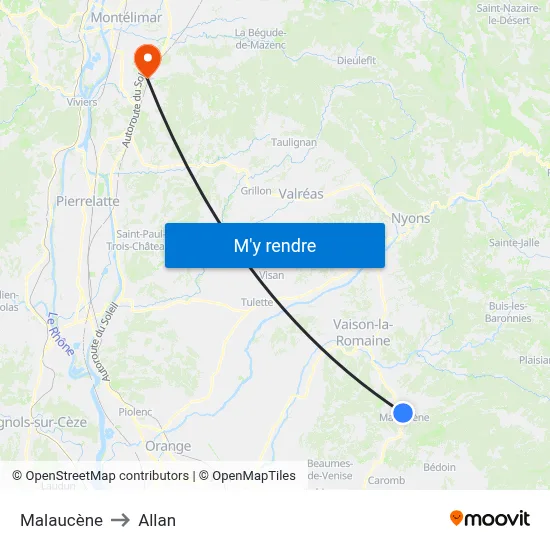 Malaucène to Allan map